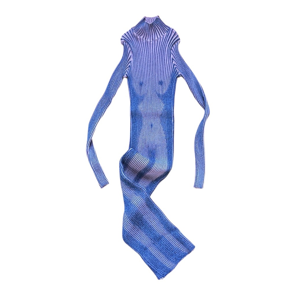 Jean Paul Gaultier Pink and Blue Cyber Metallic Trompe L’oeil Body Knit Dress